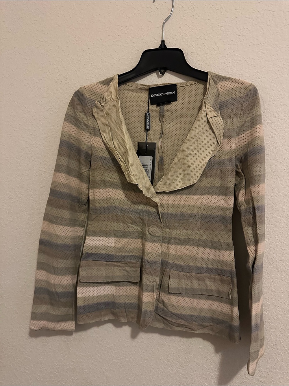 Emporio Armani Striped Lightweight Blazer in Beige, Gray and Blue